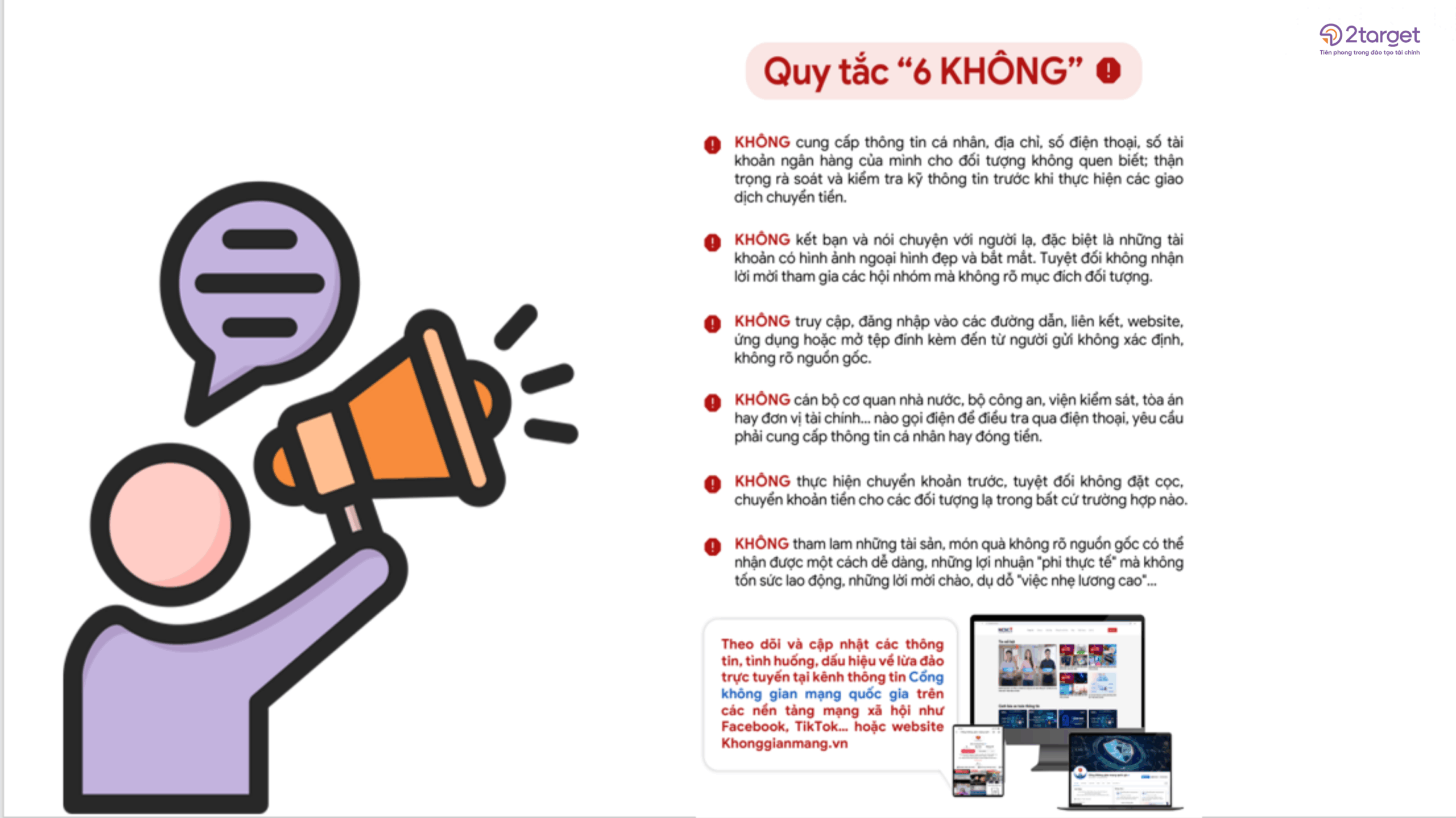 Luôn ghi nhớ quy tắc 6 KHÔNG để phòng tránh lừa đảo tài chính